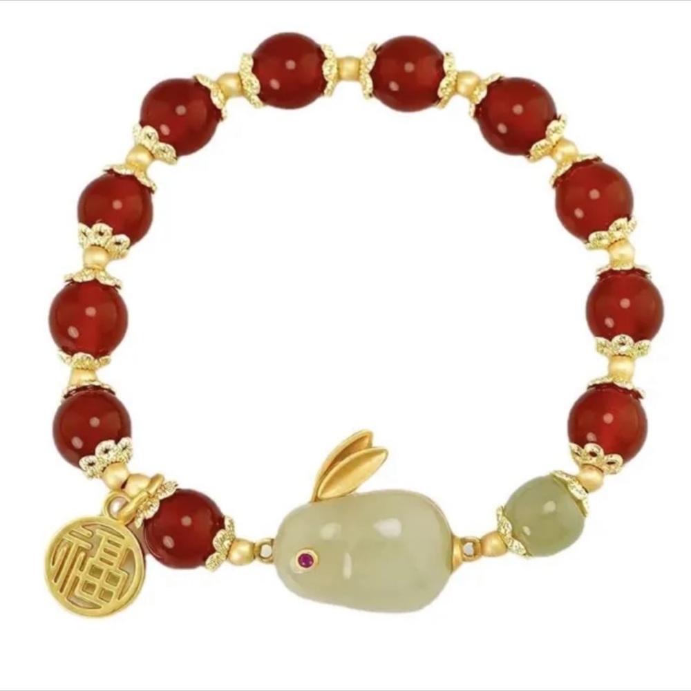 COPY - COPY - Gold Red White Jade Rabbit Bunny Stretch Bracelet - Picture 6 of 6